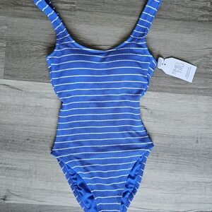 Time and Tru Blue and White Striped One-Piece Swimsuit